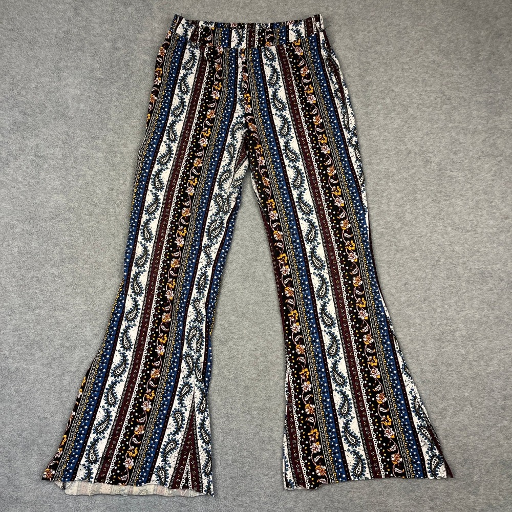 Shosho Pants Women Medium Multi Color Paisley Floral Flare Leg Boho Casual